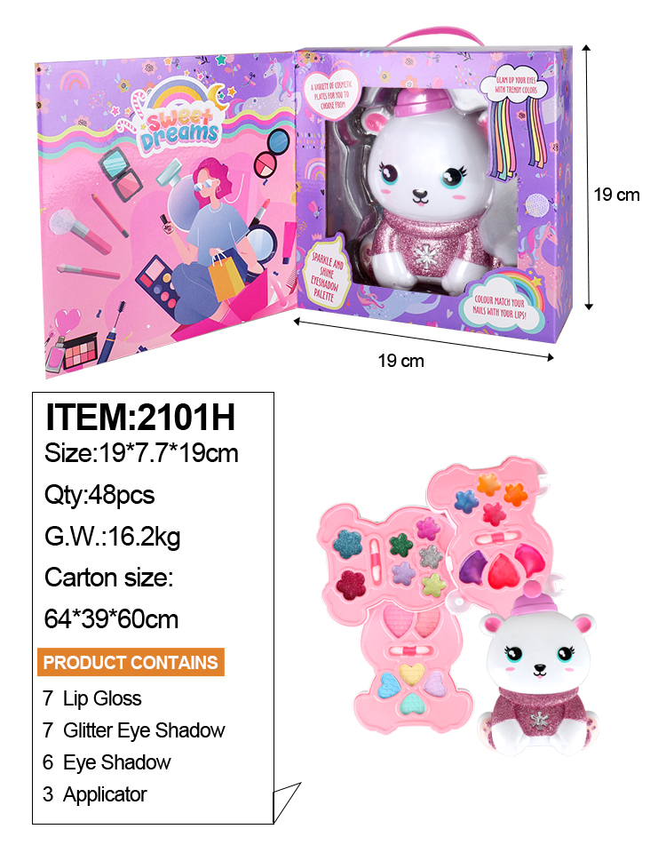 Miss Young Cute Pink Bear Kids Cosmetic Set Toy Kids Make Up Kits All Natural 2101H