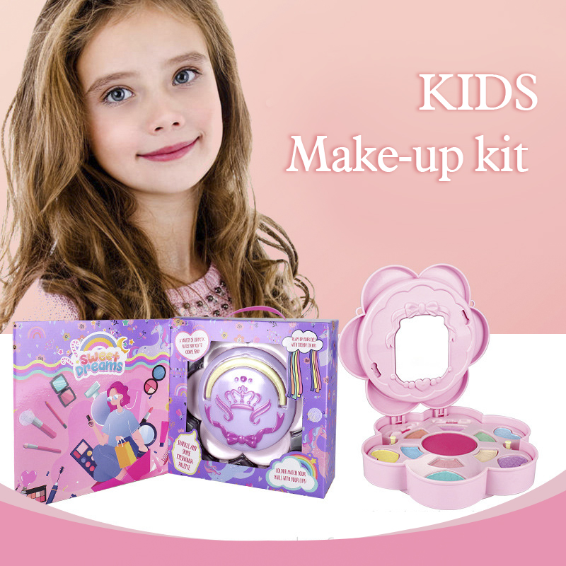 Miss Young Cute Pink Round Flower Kids Cosmetic Set Eye Shadow Toy Kids Make Up Kits All Natural 2101L