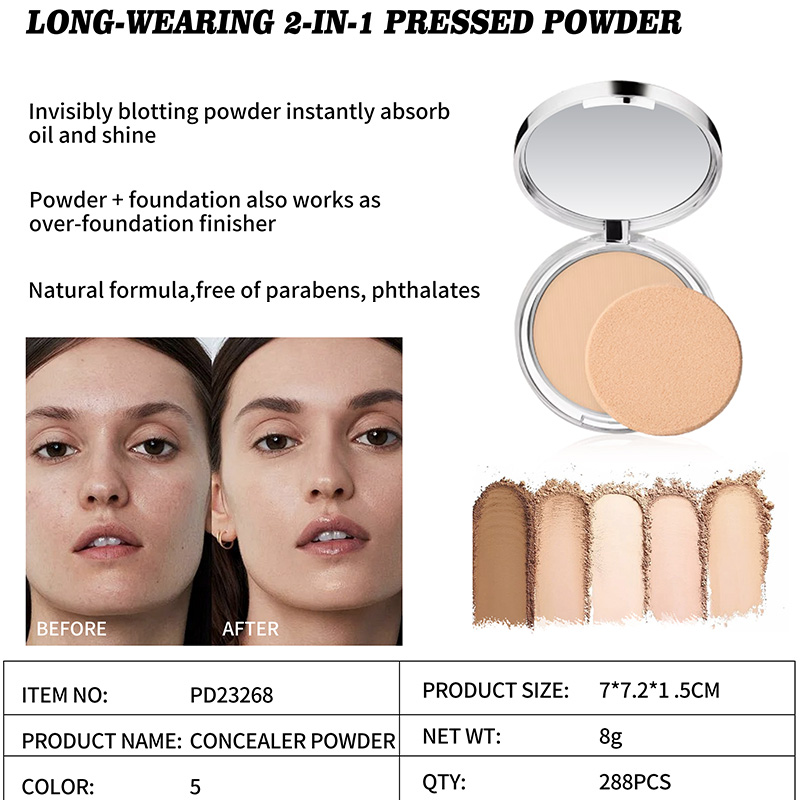 Long-Wearing 2-In-1 Absorb Oil And Shine Pressed Powder PD23268