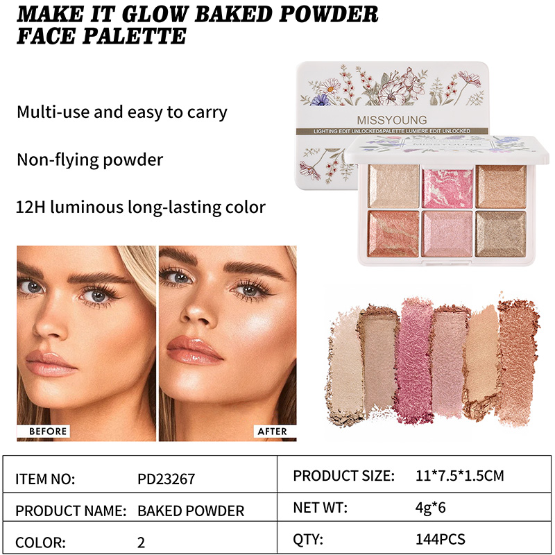 Make It Glow Baked Powder Luminous Long-Lasting Face Palette PD23267