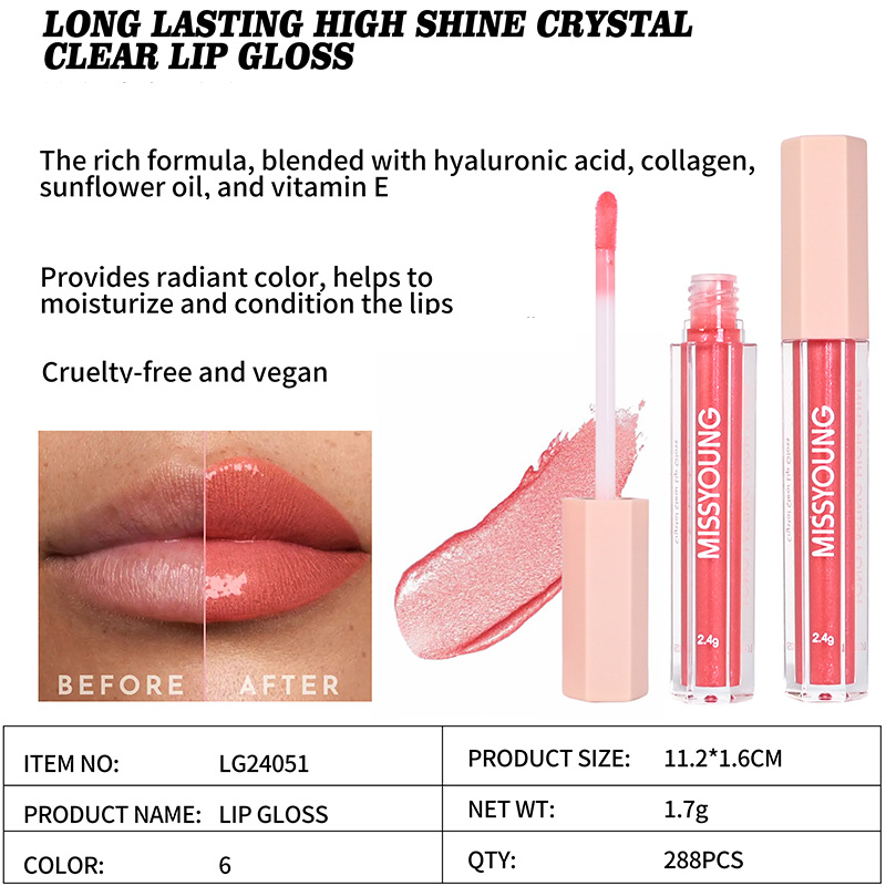 Long Lasting High Shine Moisturize Crystal Clear Lip Gloss LG24051