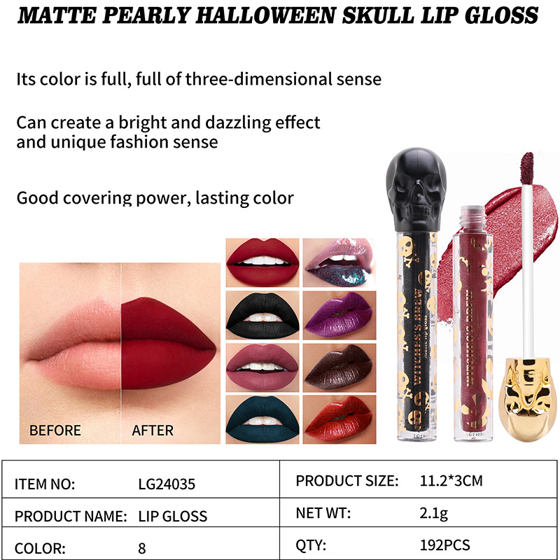 Lasting Color Matte Pearly Halloween Skull Lip Gloss LG24035