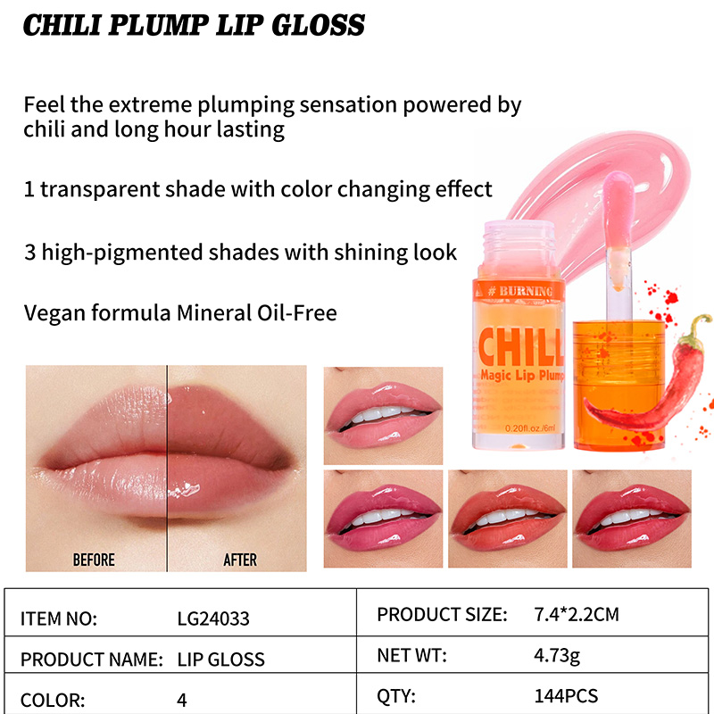 Long Hour Lasting Shining Chili Plump Lip Gloss LG24033