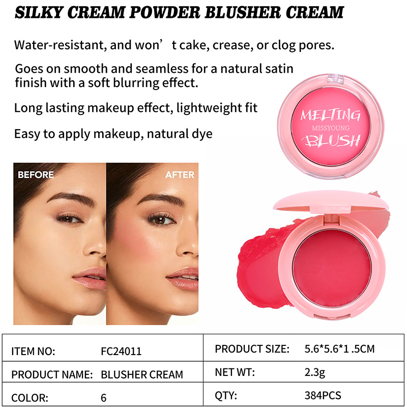 Long Lasting Water-Resistant Silky Cream Powder Blusher Cream FC24011