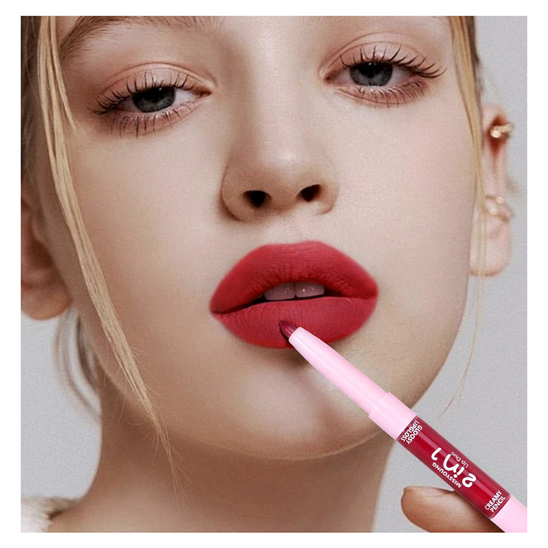 Glossy Lip Gloss Smooth Application Lip Liner 2 In 1 Pen LG24079