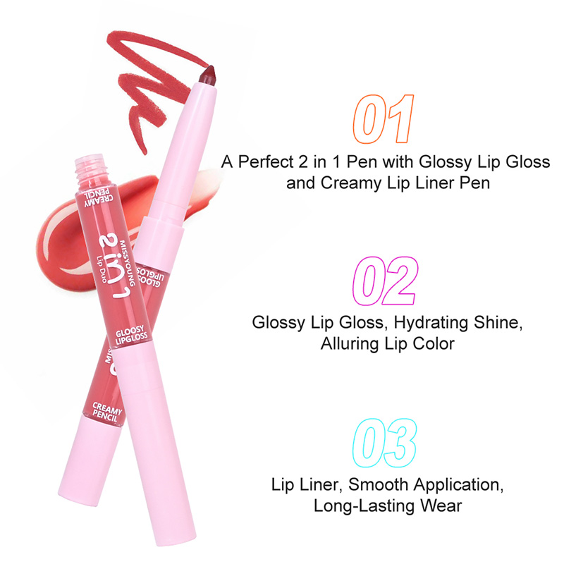 Glossy Lip Gloss Smooth Application Lip Liner 2 In 1 Pen LG24079