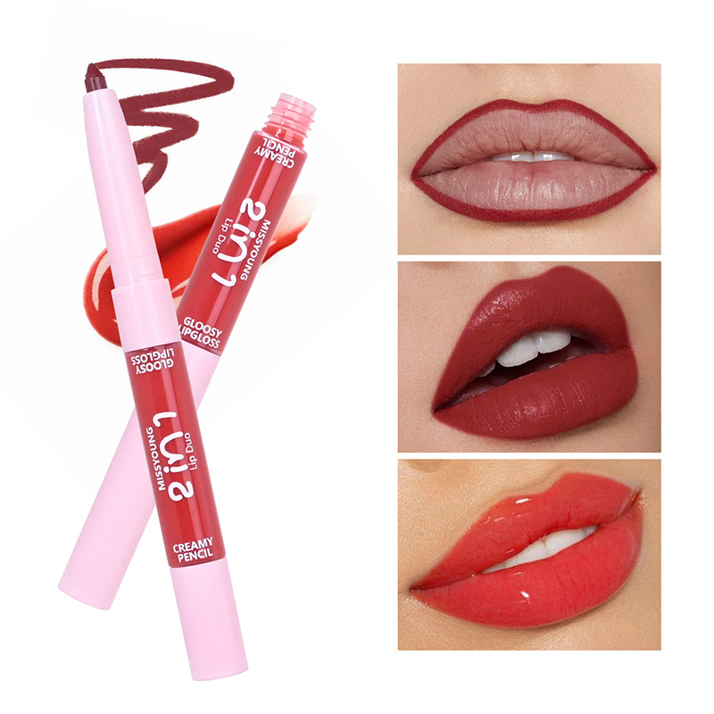 Glossy Lip Gloss Smooth Application Lip Liner 2 In 1 Pen LG24079