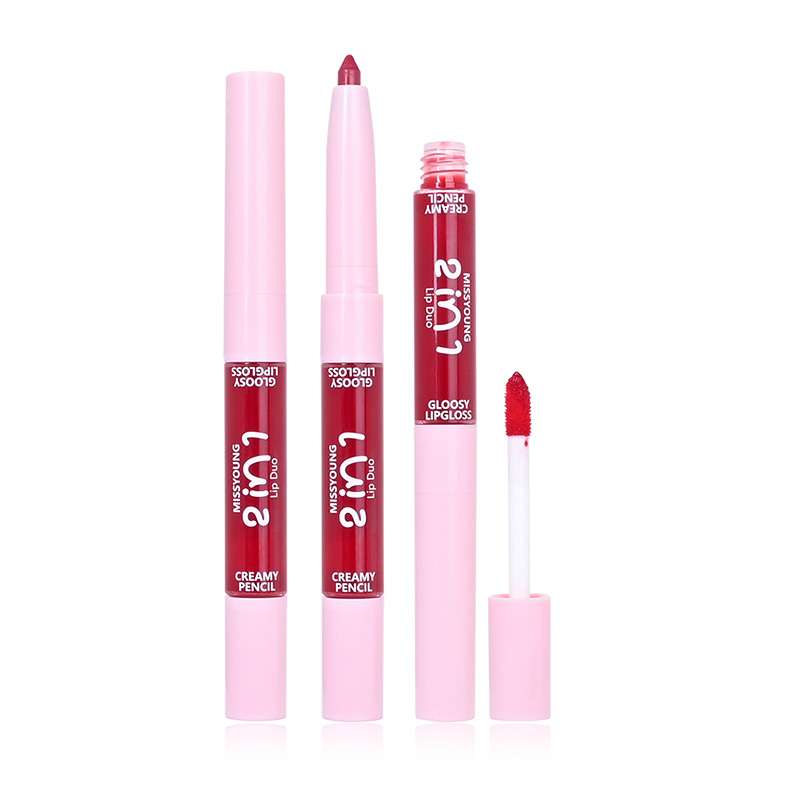 Glossy Lip Gloss Smooth Application Lip Liner 2 In 1 Pen LG24079