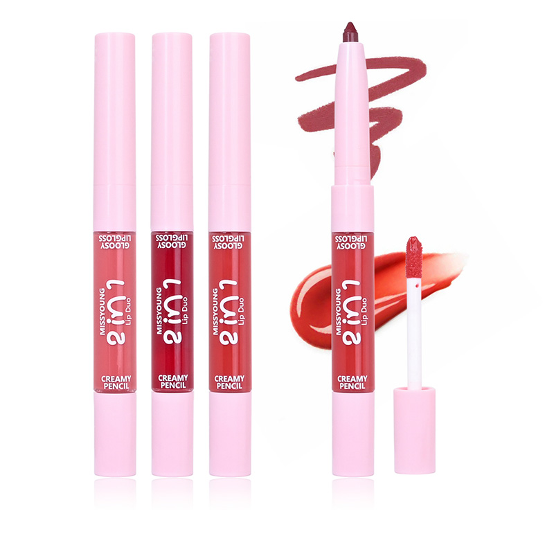 Glossy Lip Gloss Smooth Application Lip Liner 2 In 1 Pen LG24079