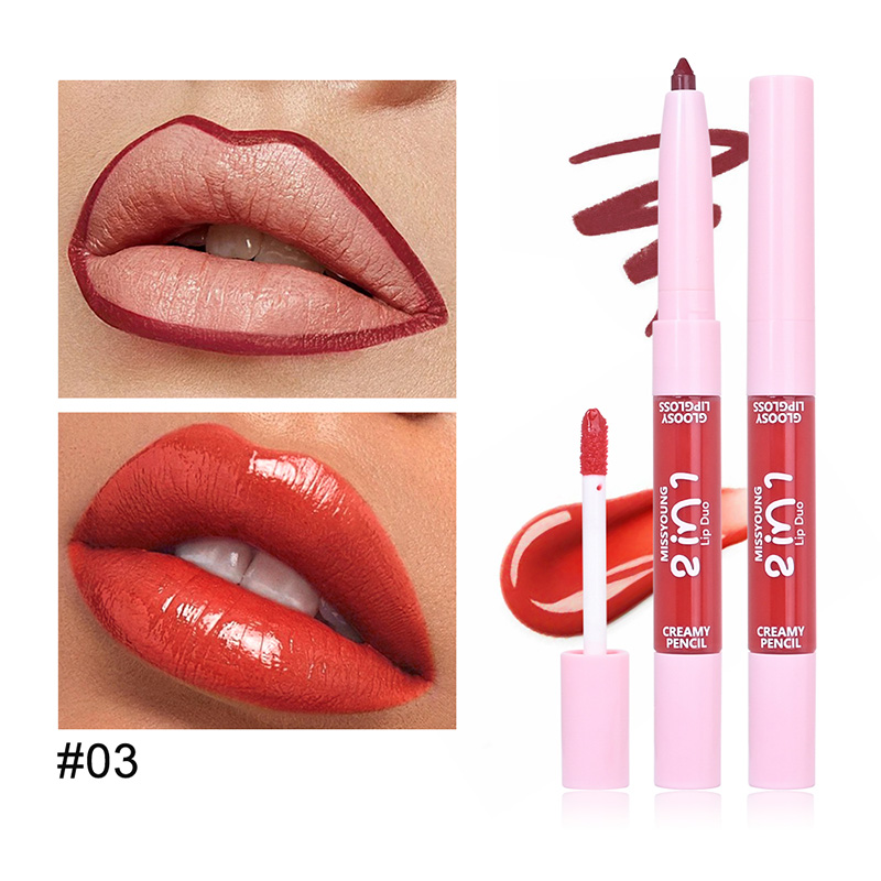 Glossy Lip Gloss Smooth Application Lip Liner 2 In 1 Pen LG24079