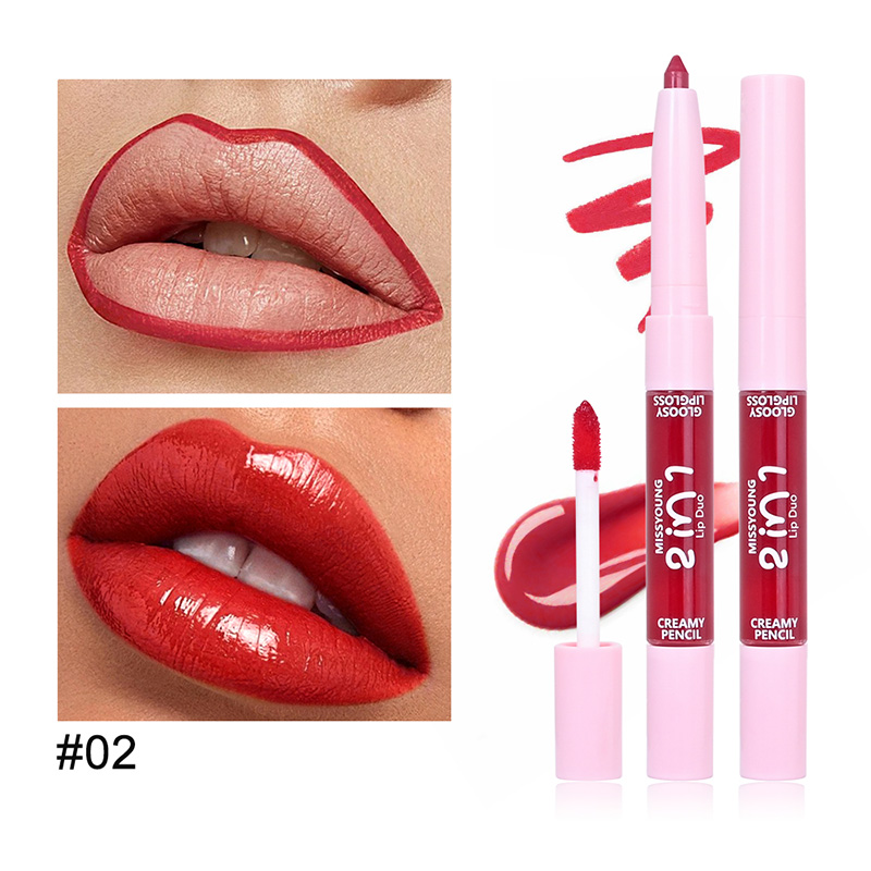 Glossy Lip Gloss Smooth Application Lip Liner 2 In 1 Pen LG24079